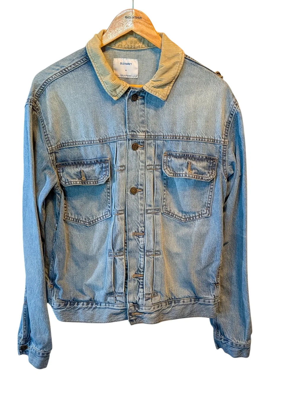 Old Navy Light Blue Denim Jacket with Tan Corduroy Collar